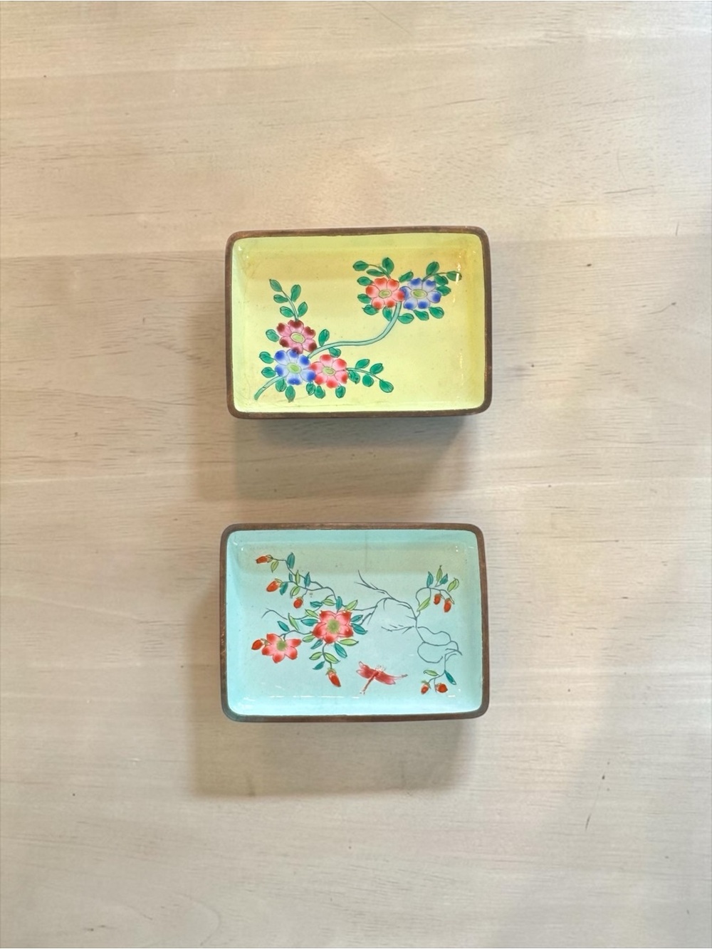 Vintage Pair of Hand-Painted Floral Porcelain Trinket Trays